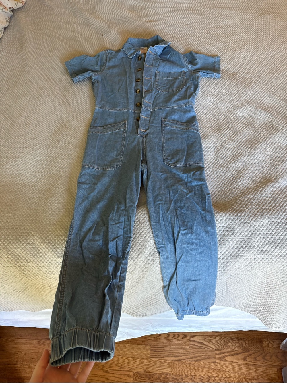 No Boundaries Light Blue Short-Sleeve Denim Jumpsuit
